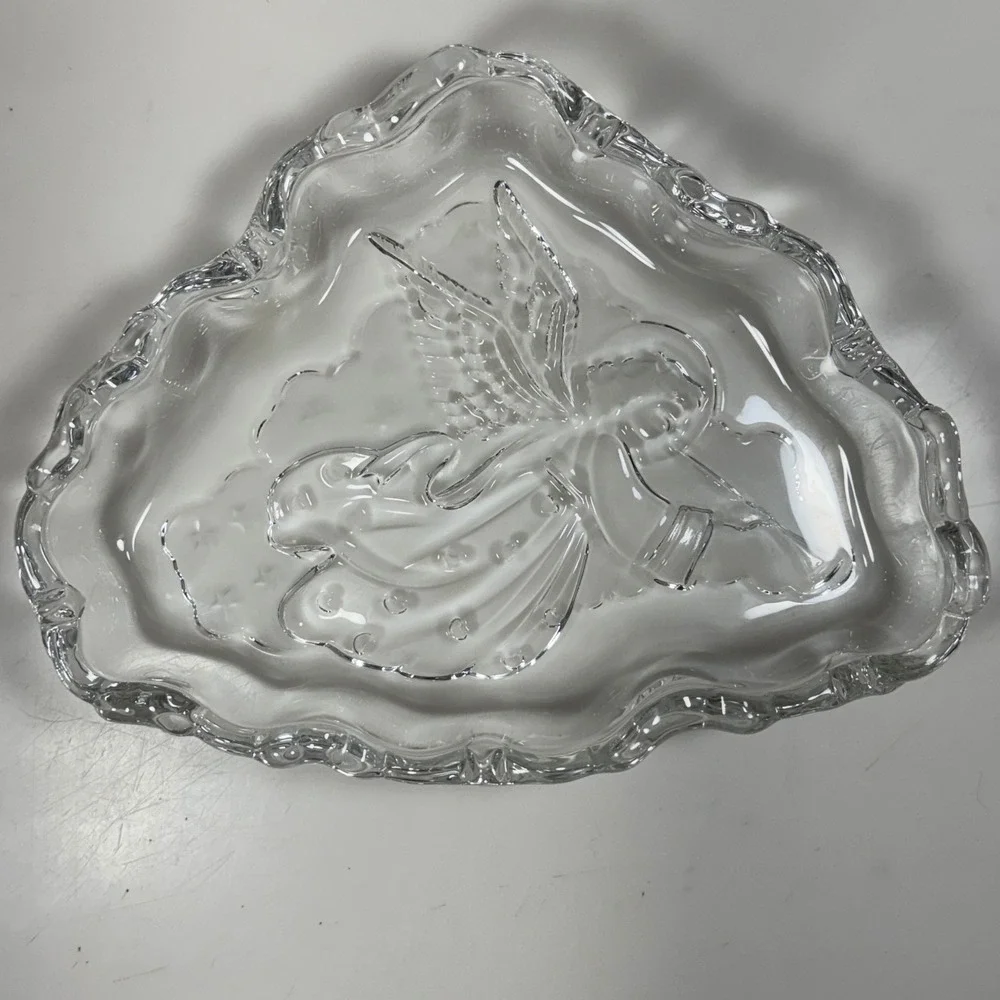 Mikasa‎ Candy Dish Clear Glass Angel Music Trumpet Cloud Shape Trinket Tray 7.5